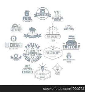 Energy sources logo icons set. Simple illustration of 16 energy sources logo vector icons for web. Energy sources logo icons set, simple style