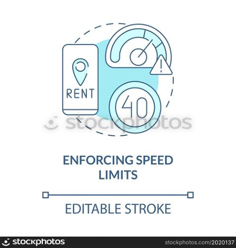 Enforcing speed limits blue concept icon. Scooter sharing regulation abstract idea thin line illustration. Maximum legal speed. Vector isolated outline color drawing. Editable stroke. Enforcing speed limits blue concept icon