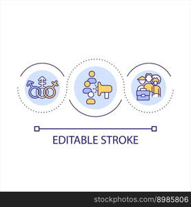 Engage underrated communities loop concept icon. Tolerance in corporate culture. DEI strategy abstract idea thin line illustration. Isolated outline drawing. Editable stroke. Arial font used. Engage underrated communities loop concept icon