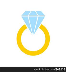 Engagement gold ring with a diamond. Decoration for greeting cards, prints for clothes, infographics. Vector illustration in flat style