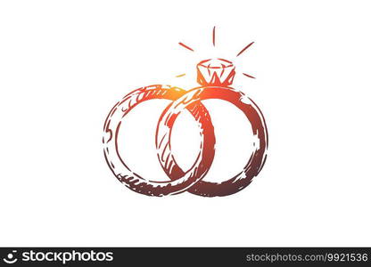 Engagement, wedding, rings, gift, marriage concept. Hand drawn wedding rings concept sketch. Isolated vector illustration.. Engagement, wedding, rings, gift, marriage concept. Hand drawn isolated vector.