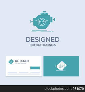 Engine, industry, machine, motor, performance Business Logo Glyph Icon Symbol for your business. Turquoise Business Cards with Brand logo template.