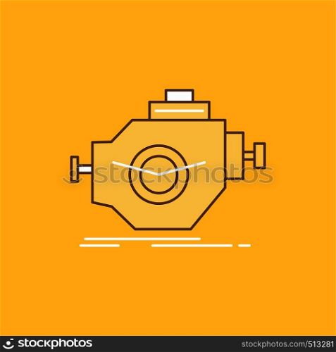 Engine, industry, machine, motor, performance Flat Line Filled Icon. Beautiful Logo button over yellow background for UI and UX, website or mobile application. Vector EPS10 Abstract Template background