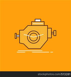 Engine, industry, machine, motor, performance Flat Line Filled Icon. Beautiful Logo button over yellow background for UI and UX, website or mobile application. Vector EPS10 Abstract Template background