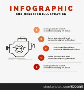 Engine, industry, machine, motor, performance Infographics Template for Website and Presentation. Line Gray icon with Orange infographic style vector illustration. Vector EPS10 Abstract Template background