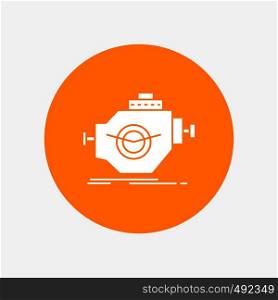 Engine, industry, machine, motor, performance White Glyph Icon in Circle. Vector Button illustration. Vector EPS10 Abstract Template background