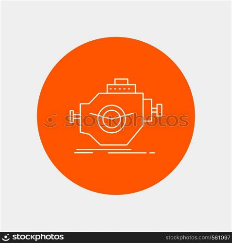 Engine, industry, machine, motor, performance White Line Icon in Circle background. vector icon illustration. Vector EPS10 Abstract Template background