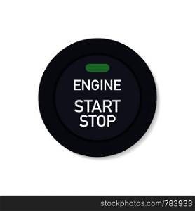 Engine starting and stopping system. Engine start. The person presses the finger on the start and stop button of car motor. Vector stock illustration.