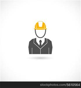 Engineer builder worker in orange helmet hat isolated icon vector illustration