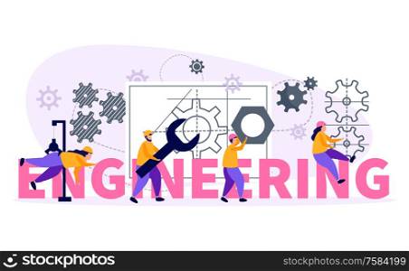 Engineer concept illustration with equipment and work symbols flat vector illustration. Engineer Concept Illustration