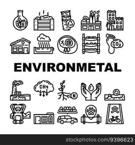 engineer environmental technology icons set vector. environment worker, industry man, people concept, engineering ecology engineer environmental technology black contour illustrations. engineer environmental technology icons set vector