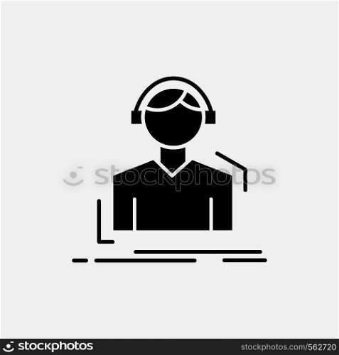 Engineer, headphones, listen, meloman, music Glyph Icon. Vector isolated illustration. Vector EPS10 Abstract Template background