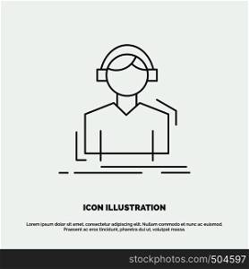 Engineer, headphones, listen, meloman, music Icon. Line vector gray symbol for UI and UX, website or mobile application. Vector EPS10 Abstract Template background
