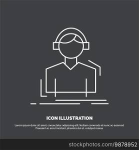 Engineer, headphones, listen, meloman, music Icon. Line vector symbol for UI and UX, website or mobile application. Vector EPS10 Abstract Template background