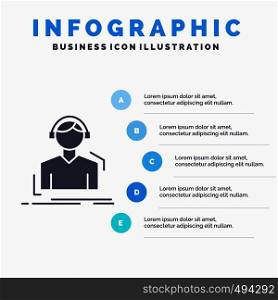 Engineer, headphones, listen, meloman, music Infographics Template for Website and Presentation. GLyph Gray icon with Blue infographic style vector illustration.. Vector EPS10 Abstract Template background