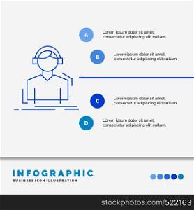 Engineer, headphones, listen, meloman, music Infographics Template for Website and Presentation. Line Blue icon infographic style vector illustration. Vector EPS10 Abstract Template background