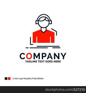 Engineer, headphones, listen, meloman, music Logo Design. Blue and Orange Brand Name Design. Place for Tagline. Business Logo template.