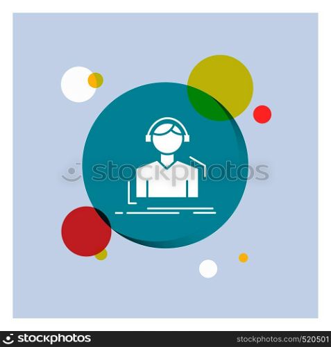 Engineer, headphones, listen, meloman, music White Glyph Icon colorful Circle Background. Vector EPS10 Abstract Template background