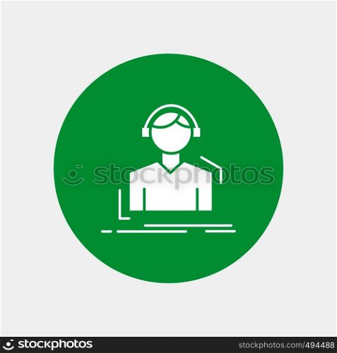 Engineer, headphones, listen, meloman, music White Glyph Icon in Circle. Vector Button illustration. Vector EPS10 Abstract Template background
