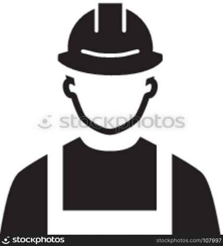 Engineer Icon. Man in Hard Hat. Buider Symbol.. Engineer Icon. Man in Hard Hat. Buider Symbol. Flat Line Pictogram. Isolated on white background.