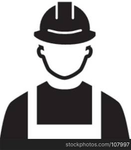 Engineer Icon. Man in Hard Hat. Buider Symbol.. Engineer Icon. Man in Hard Hat. Buider Symbol. Flat Line Pictogram. Isolated on white background.