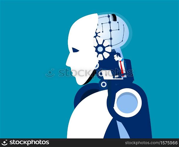 Engineer with Artificial intelligence robot test. Concept business vector illustration, Artificial intelligence, Engineer, Development.