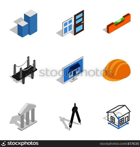 Engineering and construction icons set. Isometric 3d illustration of 9 engineering and construction vector icons for web. Engineering and construction icons