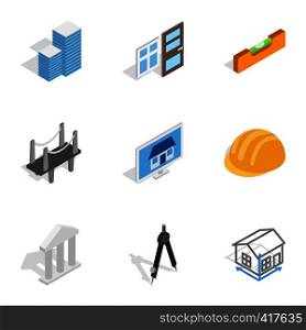 Engineering and construction icons set. Isometric 3d illustration of 9 engineering and construction vector icons for web. Engineering and construction icons