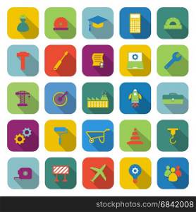 Engineering color icons with long shadow, stock vector