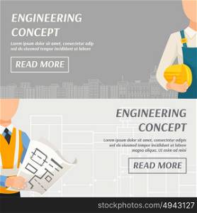 Engineering Concept Horizontal Banners. Engineering concept horizontal banners with foreman architect and place for your text vector illustration