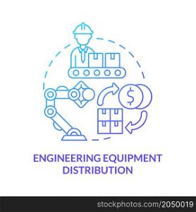 Engineering equipment distribution blue gradient concept icon. Construction site supplies wholesale. Trading business abstract idea thin line illustration. Vector isolated outline color drawing. Engineering equipment distribution blue gradient concept icon
