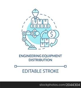 Engineering equipment distribution turquoise blue concept icon. Construction site supplies. Wholesale abstract idea thin line illustration. Vector isolated outline color drawing. Editable stroke. Engineering equipment distribution turquoise blue concept icon