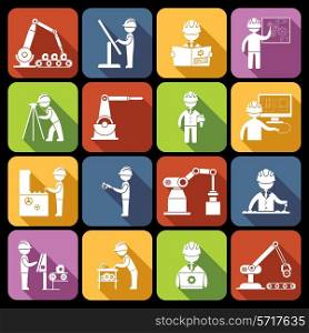 Engineering equipment technician person with work tools and gadgets white icons set isolated vector illustration