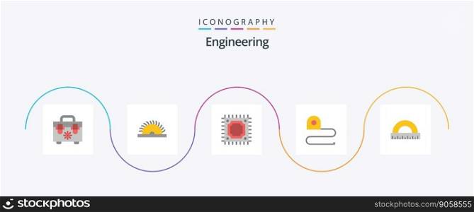 Engineering Flat 5 Icon Pack Including ruler. construction. microchip. angle. scale