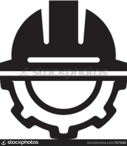 Engineering Icon. Gear and Hard Hat. Development Symbol.. Engineering Icon. Gear and Hard Hat. Development Symbol. Flat Line Pictogram. Isolated on white background.