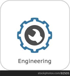 Engineering Icon. Gear and Wrench. Service Symbol.. Engineering Icon. Gear and Wrench. Service Symbol. Flat Line Pictogram. Isolated on white background.