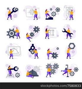 Engineering icons set with technology symbols flat isolated vector illustration