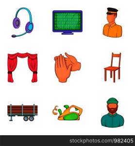 Engineering job icons set. Cartoon set of 9 engineering job vector icons for web isolated on white background. Engineering job icons set, cartoon style
