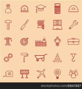 Engineering line color icons on orange background, stock vector