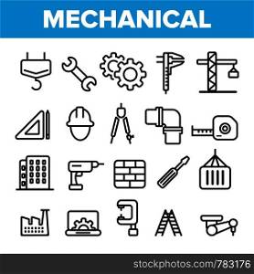 Engineering Line Icon Set Vector. Technician Design. Machinery Engineering Icons. Industrial Factory Production. Thin Outline Illustration. Engineering Line Icon Set Vector. Technician Design. Machinery Engineering Icons. Industrial Factory Production. Thin Outline Web Illustration