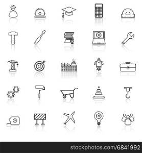 Engineering line icons with reflect on white background, stock vector