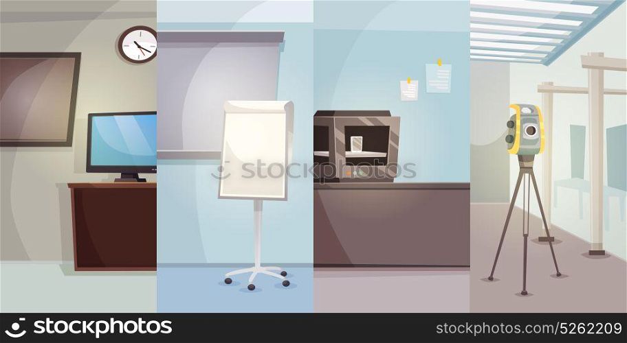 Engineering Office Vertical Banners. Engineering office vertical banners with different workplaces of engineers in flat style vector illustration