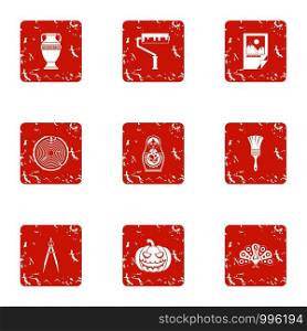 Engineering paint icons set. Grunge set of 9 engineering paint vector icons for web isolated on white background. Engineering paint icons set, grunge style
