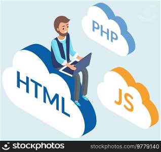 Engineering, program development, software programming concept for web page. Project engineer for website creation with PHP, HTML, Js. Writing program code, coding, encoding data using laptop. Project engineer for website creation. Program development, software programming, encoding
