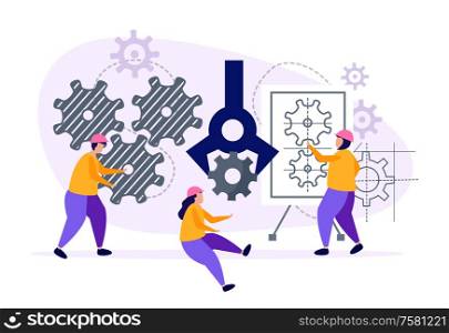 Engineering project composition with planning and measurements symbols flat vector illustration