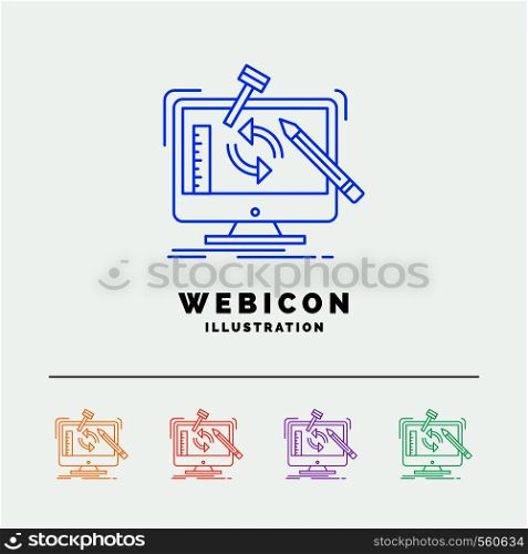 engineering, project, tools, workshop, processing 5 Color Line Web Icon Template isolated on white. Vector illustration. Vector EPS10 Abstract Template background