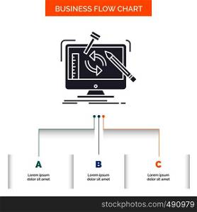 engineering, project, tools, workshop, processing Business Flow Chart Design with 3 Steps. Glyph Icon For Presentation Background Template Place for text.. Vector EPS10 Abstract Template background