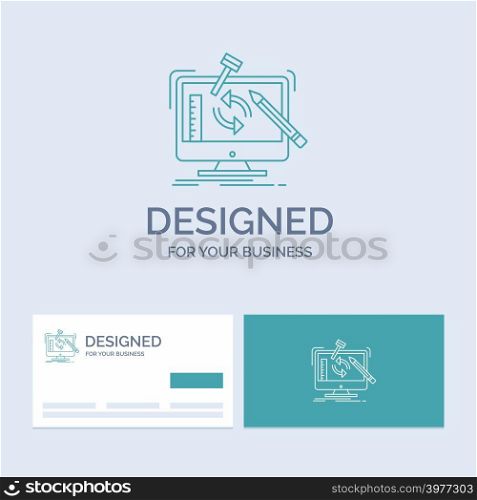 engineering, project, tools, workshop, processing Business Logo Line Icon Symbol for your business. Turquoise Business Cards with Brand logo template