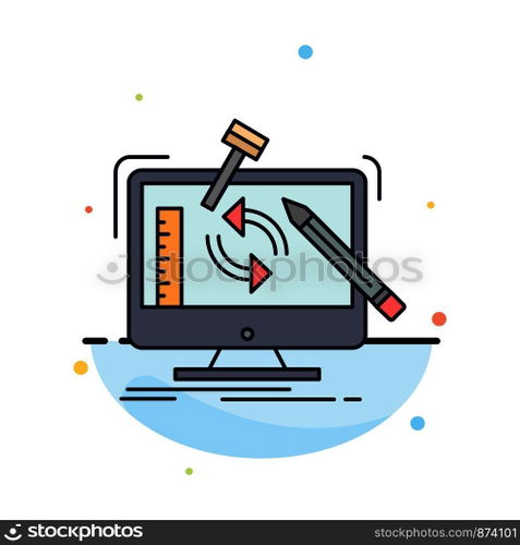 engineering, project, tools, workshop, processing Flat Color Icon Vector