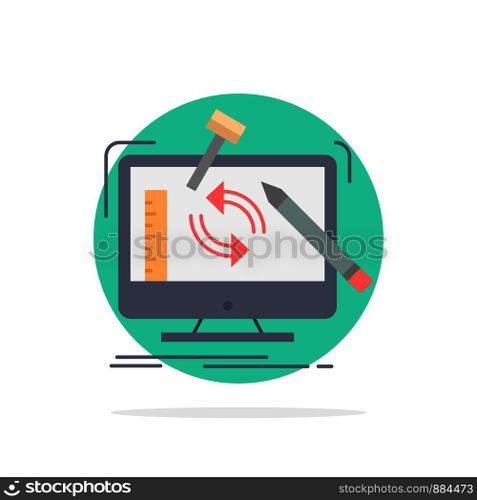 engineering, project, tools, workshop, processing Flat Color Icon Vector